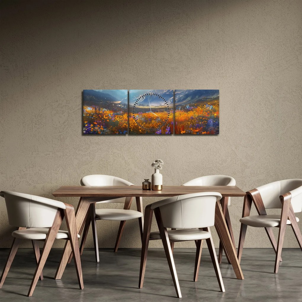 Tablou - Peisaj montan pictat II. (cu ceas) (90x30 cm)