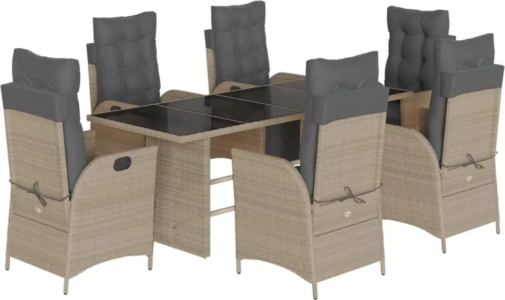 vidaXL Set mobilier de grădină cu perne, 7 piese gri deschis poliratan