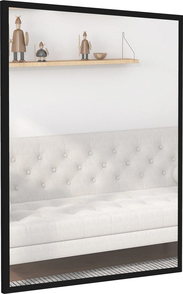 HOMCOM Oglindă de perete rectangulară 90 x 70 cm, cadru din lemn negru, ideală pentru baie, living sau dormitor | Aosom Romania