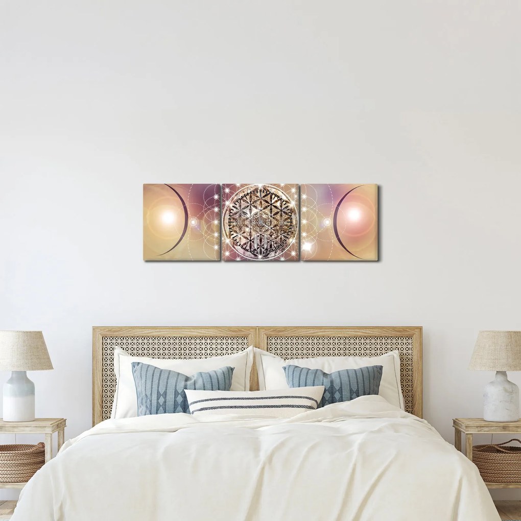 Tablou - Mandala cu elemente (cu ceas) (90x30 cm)