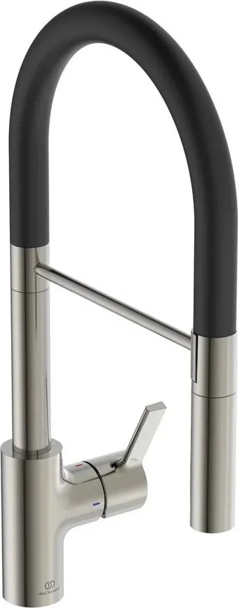 Baterie bucatarie cu pipa flexibila semi-profesionala Ideal Standard Gusto 142 argintiu - negru