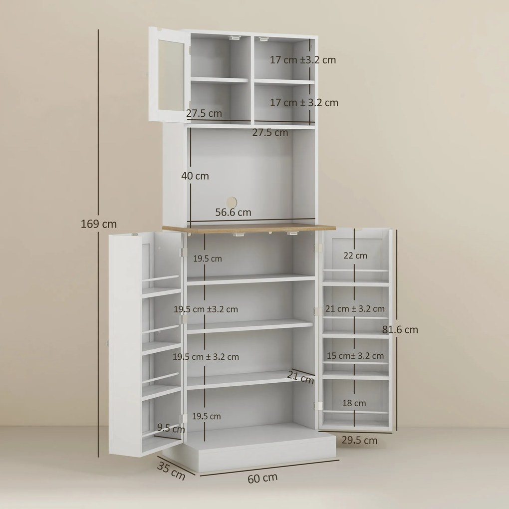 HOMCOM Mobilier Bufet Bucătărie pentru Cuptor cu Microunde cu Rafturi și Suport Condimente Alb | Aosom Romania