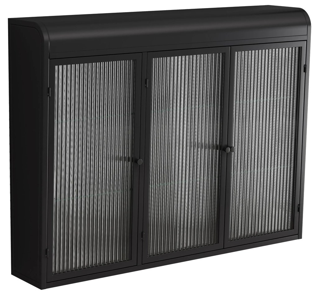 Dulap de Perete cu 3 Uși din Sticlă cu Design Curbat, Negru | Aosom Romania