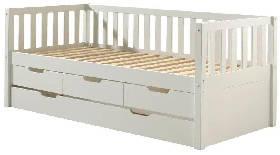 Set Pat Cabină Fritz 90x200 cm cu Sertare, pentru Copii, Alb – Vipack