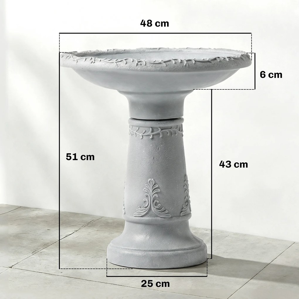 Outsunny Bazin pentru păsări din rășină pentru exterior, bazin rotund înalt de 51 cm cu aspect de piatră, suport independent pentru hrană pentru păsări, Gri | Aosom Romania
