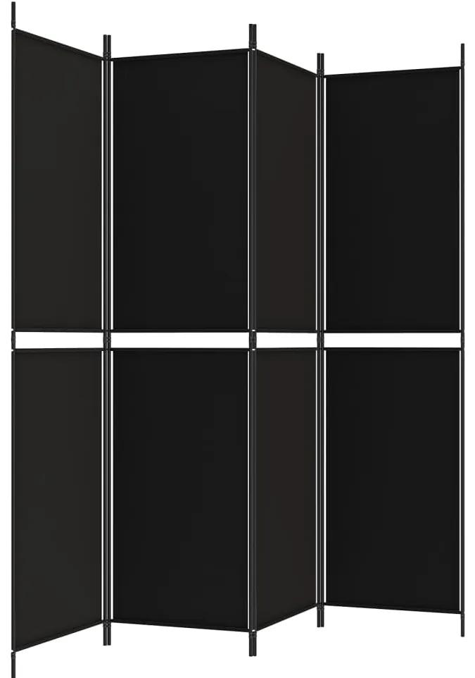 Paravan de camera cu 3 panouri, 200x200 cm, textil Negru, 200 x 200 cm, 1