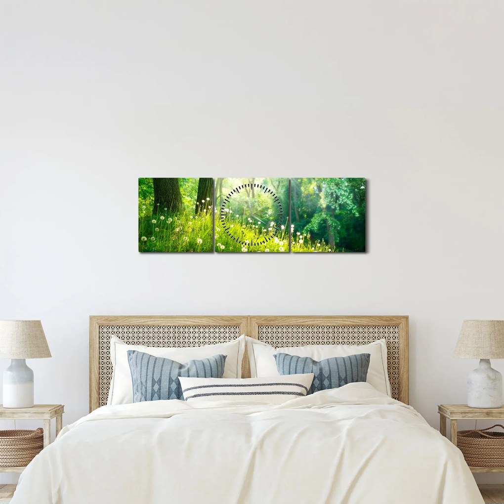 Tablou - Pajiște magică plină de păpădii (cu ceas) (90x30 cm)