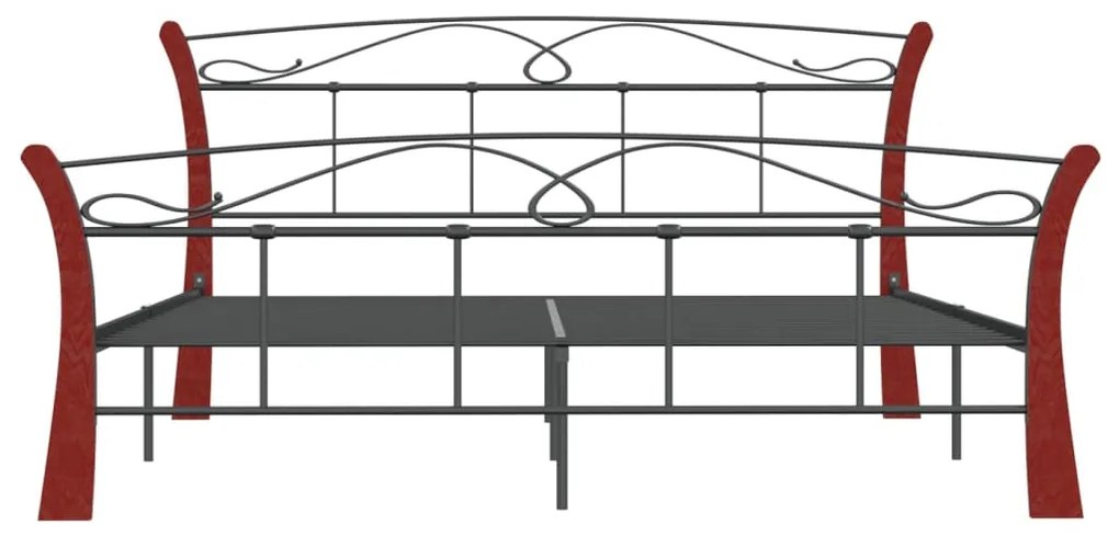 Cadru de pat, negru, 160x200 cm, metal black and dark wood, 160 x 200 cm