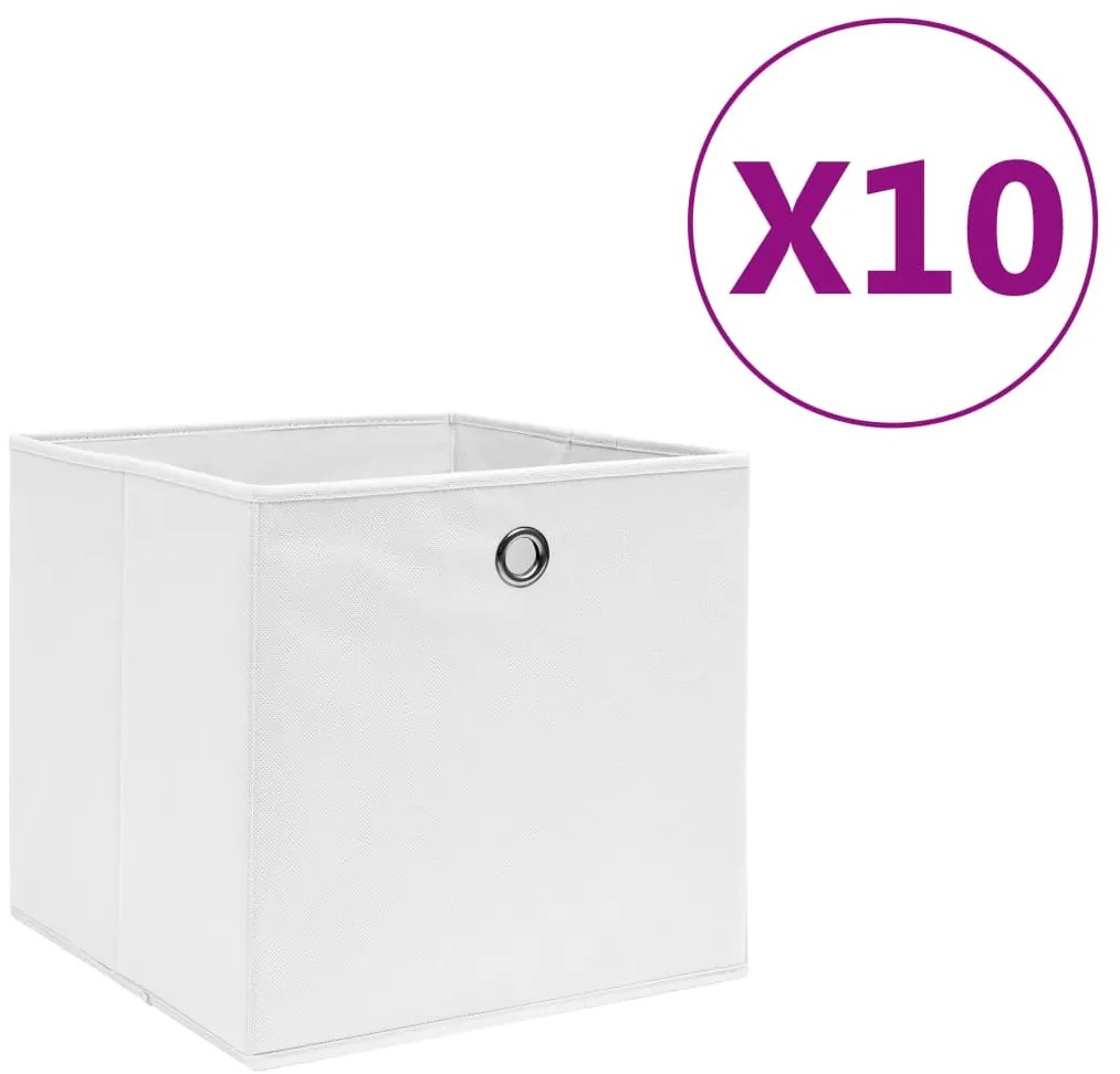 vidaXL Cutii depozitare, 10 buc., alb, 28x28x28 cm, material nețesut
