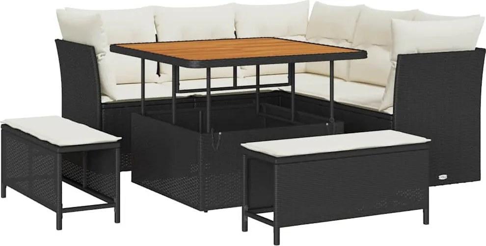 vidaXL Set de canapele pentru grădină cu pernă 8 pcs negru și crem