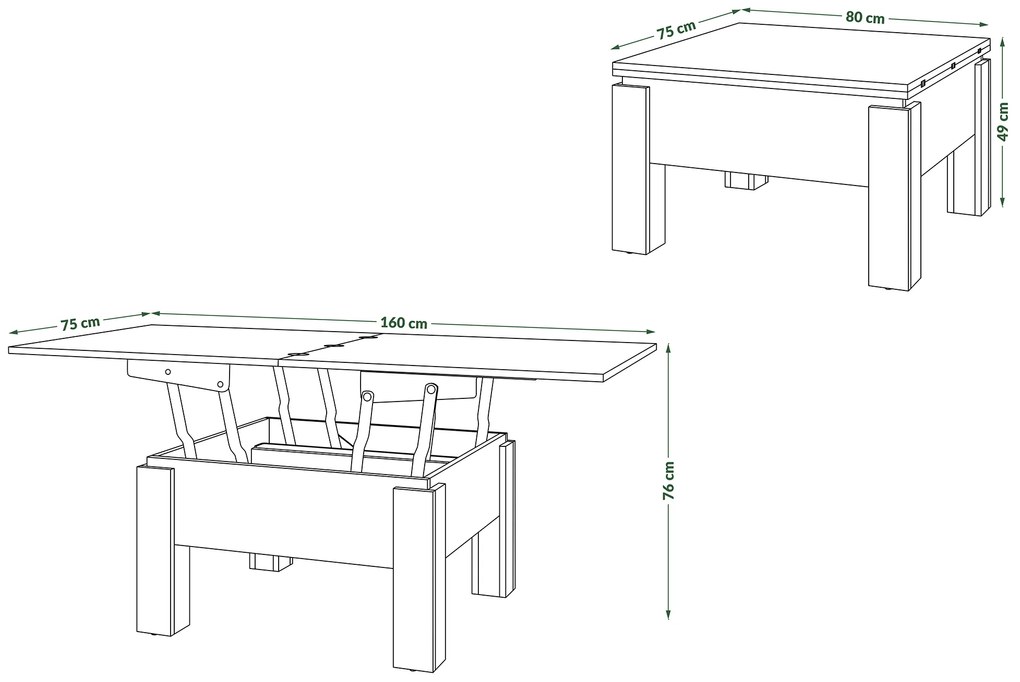 Mazzoni OSLO Stejar Artisan/Bej (Șampanie) - MĂSUȚĂ EXTENSIBILĂ CU RIDICAREA BLATULUI MĂSUȚĂ DE CAFEA
