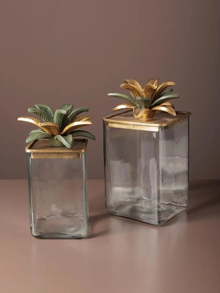 Cutie decorativa, din sticla si alama, H18cm, Palmas