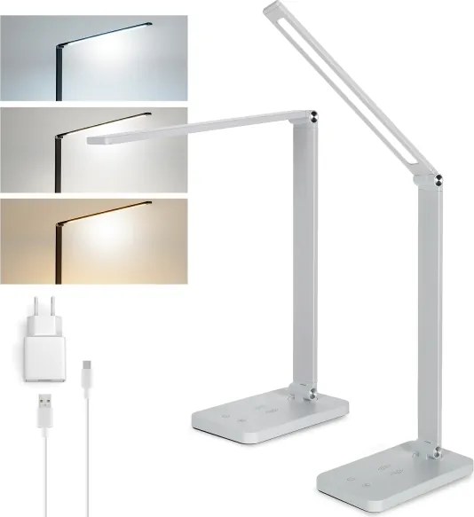 Brilagi - Lampă de masă LED reglabilă, cu control tactil și încărcare wireless Qi, LED/7W/5V, 3000/4000/6000K, albă