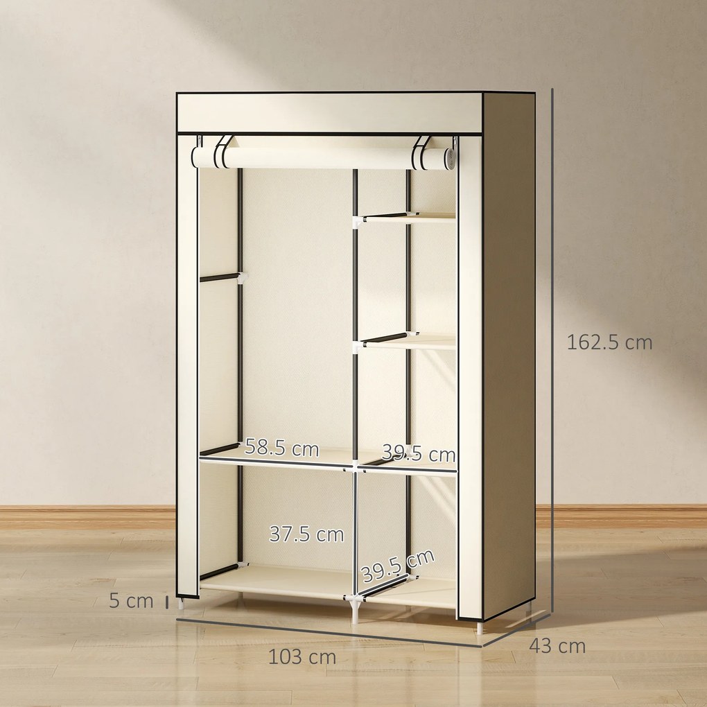 HOMCOM Dulap portabil din otel, netesut si PP cu 6 rafturi deschise, 1 cuier si usa cu balamale, 103x43x162,5 cm, gri | Aosom Romania