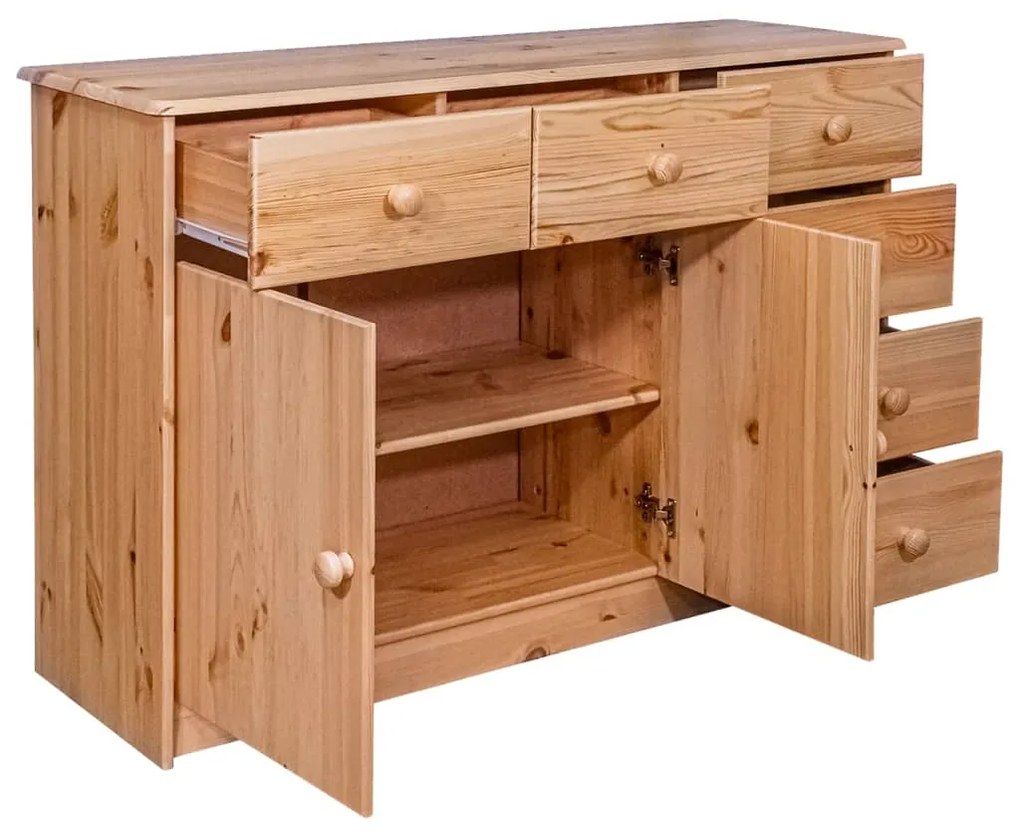 Servanta cu 6 sertare, 113x35x73 cm, lemn masiv de pin 1, Maro