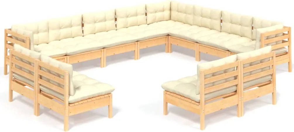 vidaXL Set mobilier grădină cu perne crem, 12 piese, lemn masiv de pin
