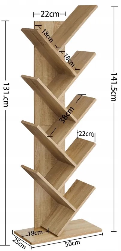 Biblioteca in forma de copac EXEL in decor stejar sonoma, 141x50cm