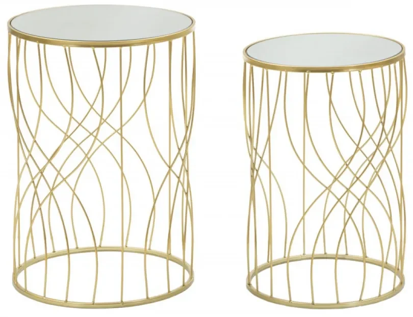Set 2 masute auxiliare aurii din metal, ∅ 38 - ∅ 33 cm, Ligne Mauro Ferretti