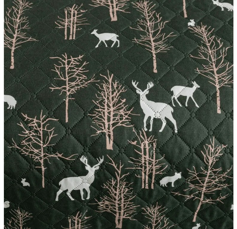 Cuvertura de pat cu model OAK DEER, verde inchis Dimensiune: 170 x 210 cm