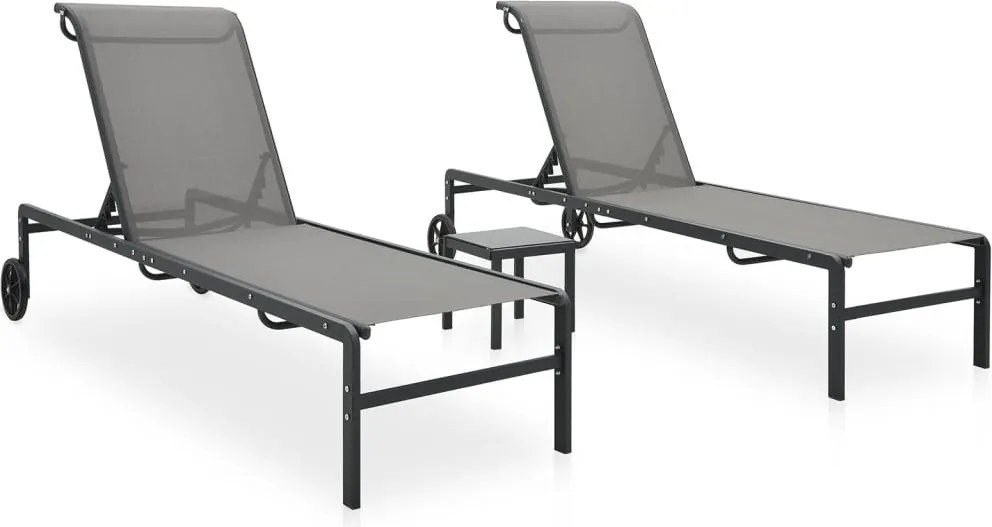vidaXL Șezlonguri cu masă, 2 buc., textilenă și oțel