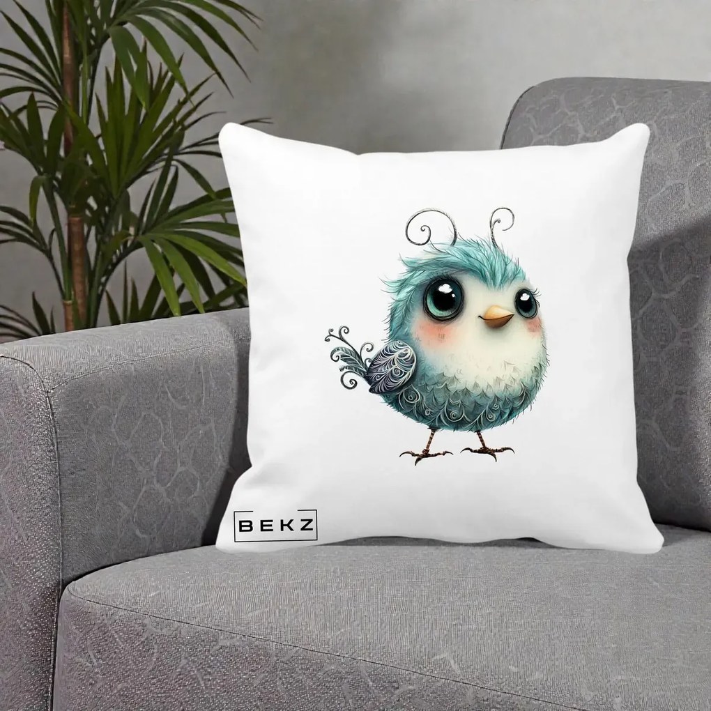 Perna Decorativa Pui Teal cu Aripioare Ornamentale, 40x40 cm, Alba Mata, Husa Detasabila, Perna Inclusa, BEKZ®