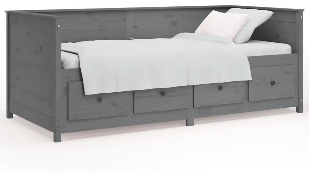 820908 vidaXL Pat de zi, gri, 80x200 cm, lemn masiv de pin