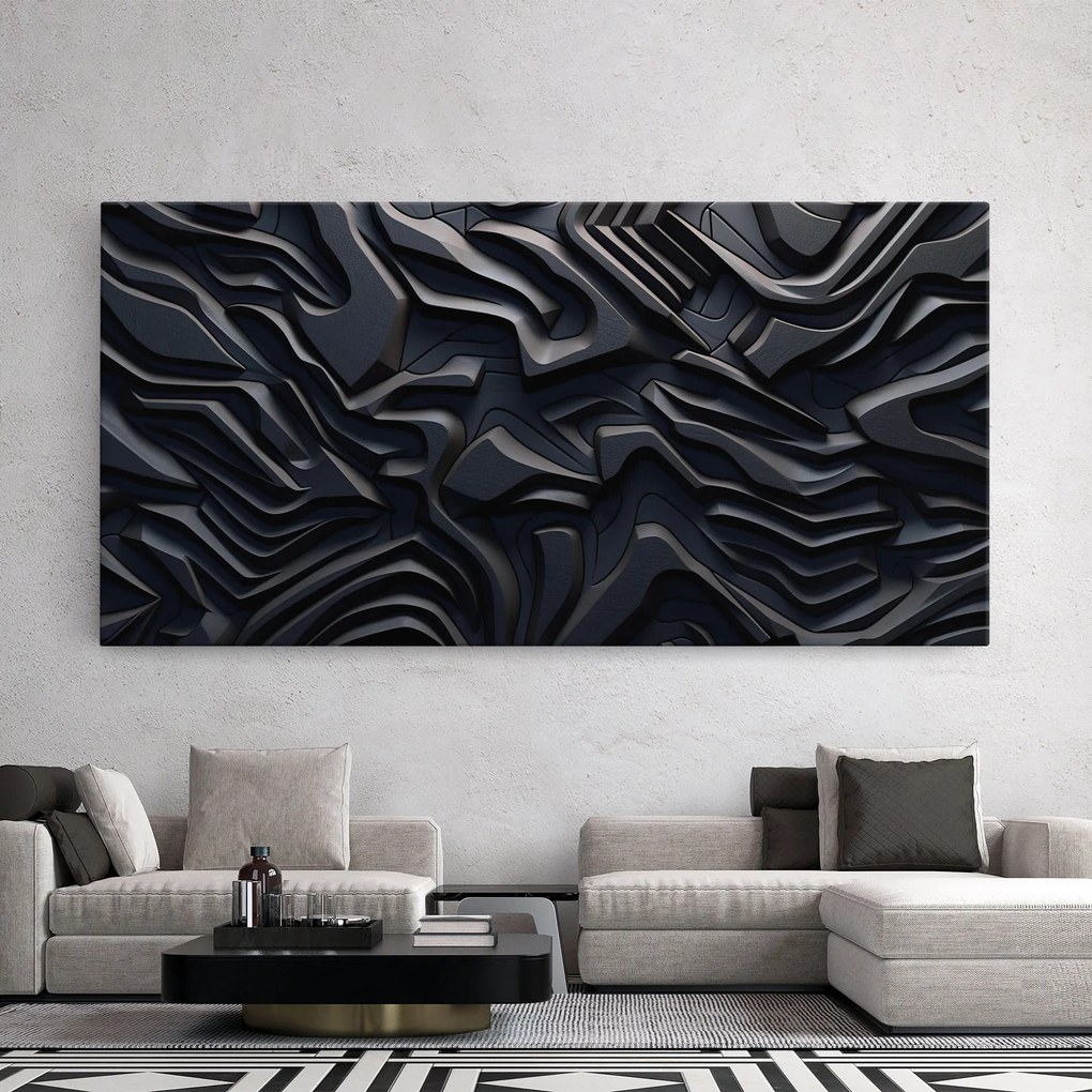 Tablou Canvas, 40x80cm, Dormitor si Living, Abstracte, Iluzii optice, Black 3d Lines