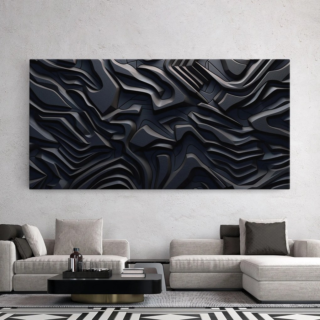 Tablou Canvas, 80x160cm, Dormitor si Living, Abstracte, Iluzii optice, Black 3d Lines