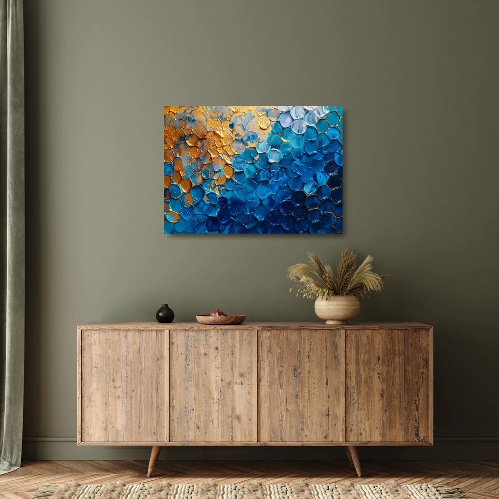 Tablou pe sticlă - Pictura albastru-auriu (70x50 cm)