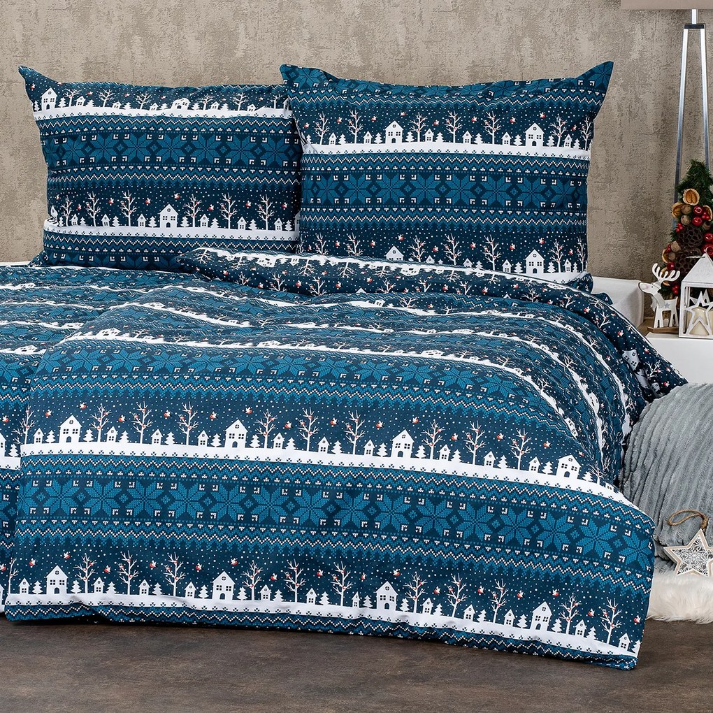 Lenjerie de pat 4Home Winter village, din bumbac, 160 x 200 cm, 70 x 80 cm