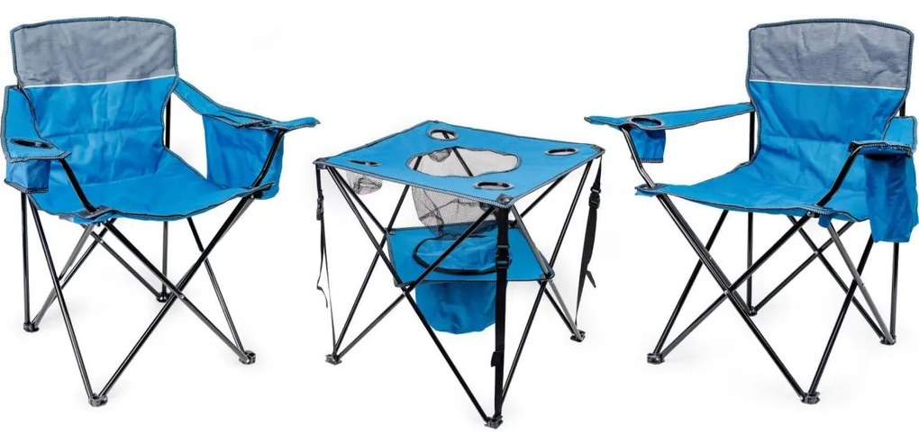 Masă pliabilă de drumeție + 2x scaun albastru
