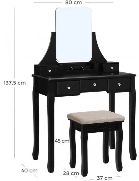 Masa Toaleta Belle Negru , 80 x 40 x 137.5 cm