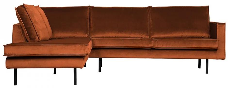 Canapea cu colt maro ruginie din catifea 266 cm Rodeo Left Be Pure Home