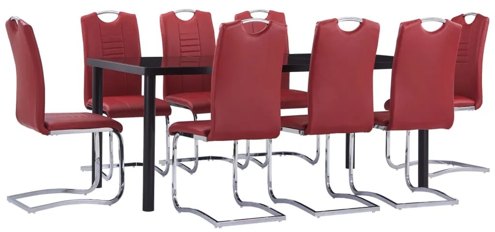 3053123 vidaXL Set mobilier de bucătărie, 9 piese, roșu, piele ecologică