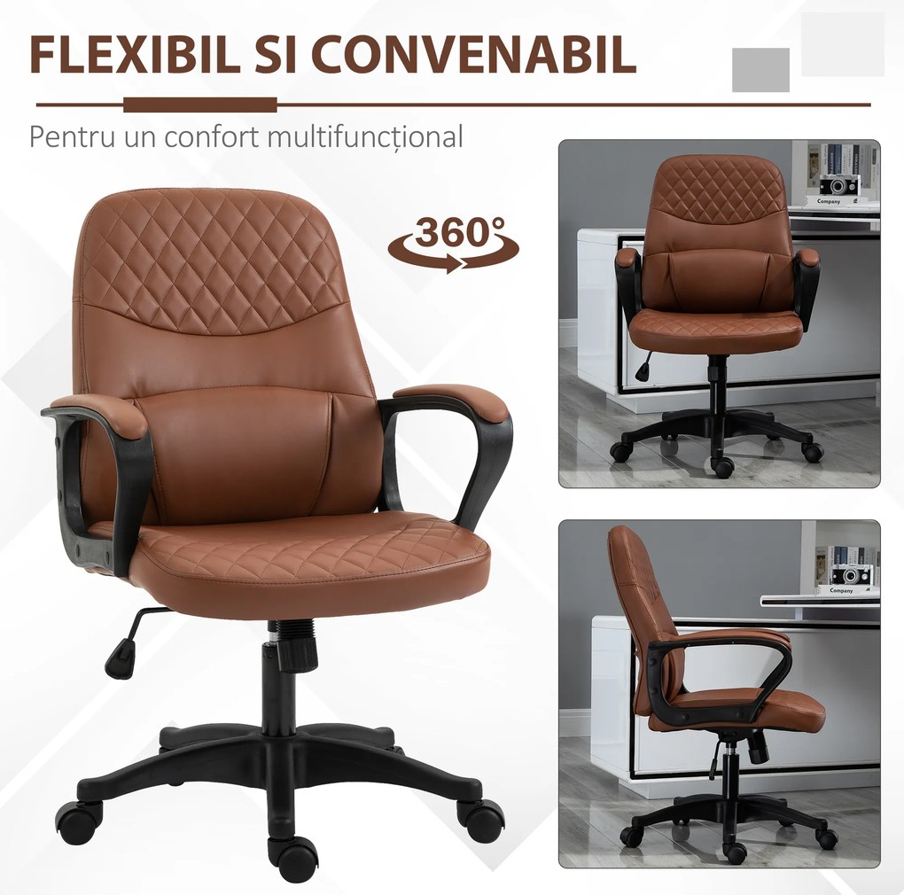 Vinsetto Scaun de birou ergonomic cu 2 Puncte pentru Masaj, Port USB, Piele Ecologică, Maro, 59x63x92-101cm | Aosom Romania