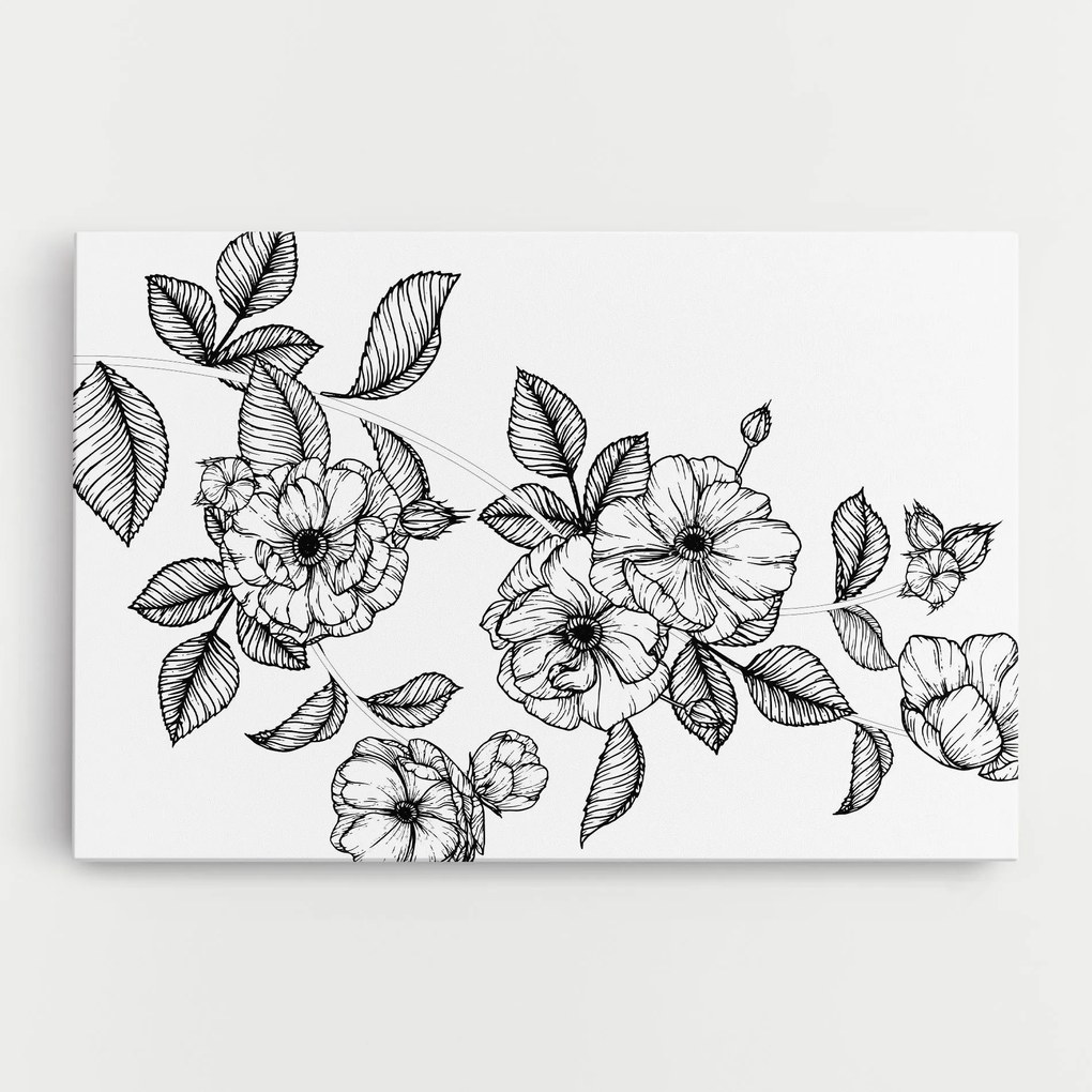 Tablou Canvas, 40x60cm, Dormitor si Living, Flori, Flori desenate, Roses Black Line