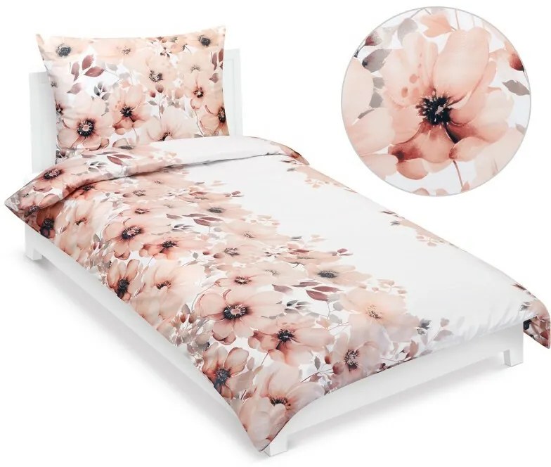 Lenjerie de pat Bellatex Satin Flower salmon , 140x 220 cm, 70 x 90 cm, 140 x 220 cm, 70 x 90 cm