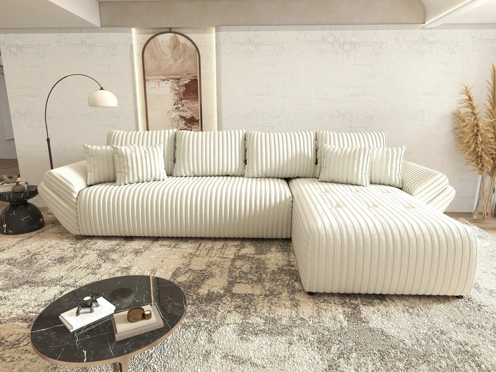 Colțar extensibil dumonde cu ladă de depozitare si sezut confortabil din spuma high-density, Berlin XL Ambience Ivory II 350x185 cm