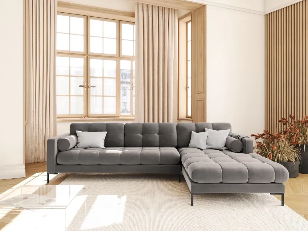 Colțar tapițat Bali, Gri deschis/5 locuri/picioare negre/partea dreaptă/ L293 x l185 x h75