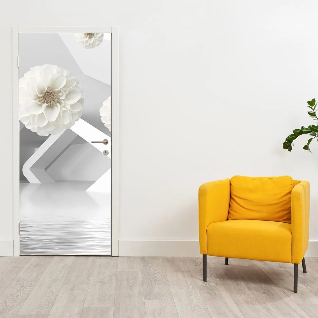 Fototapet pentru ușă - Abstract flori albe (95x205cm)