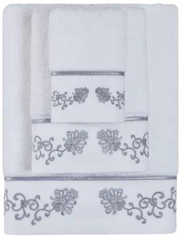 Prosop de corp DIARA 85x150 cm Alb-broderie gri  / Grey embroidery
