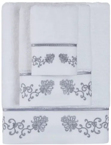 Prosop mic DIARA 30 x 50 cm Alb – Broderie roz