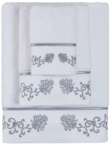 Set cadou prosoape și prosoape de corp DIARA, 3 buc Alb-broderie gri  / Grey embroidery