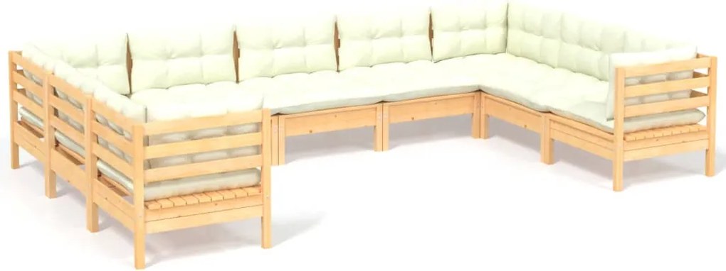 vidaXL Set mobilier grădină cu perne, 9 piese, crem, lemn de pin