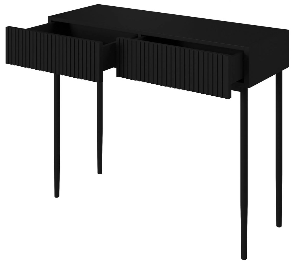 Masă de machiaj cu sertare Nicole 100 cm - negru mat / picioare negre
