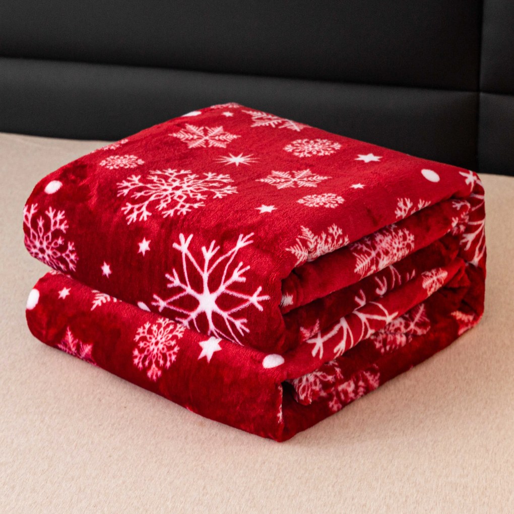 Patura Cocolino rosie de Craciun SNOWFALL Dimensiune: 200 x 220 cm