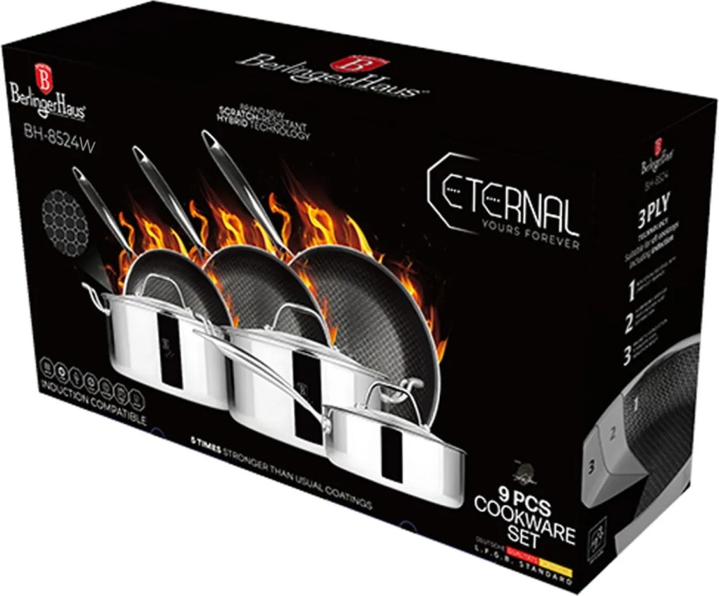 Set oale si tigai 9 piese Eternal Berlinger Haus BH 8524, antiaderente, compatibile inductie