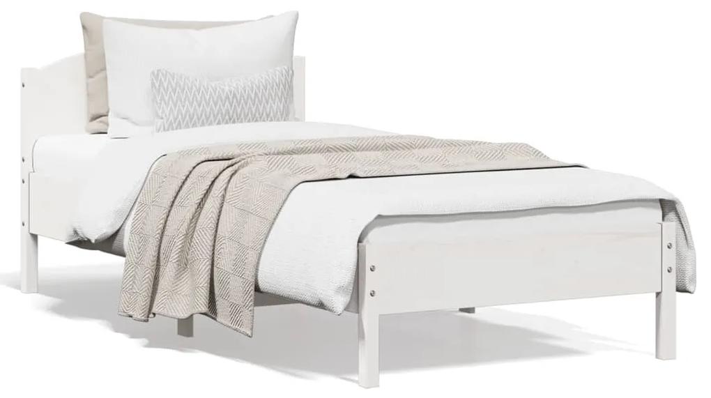 842619 vidaXL Cadru de pat cu tăblie, alb, 90x200 cm, lemn masiv de pin