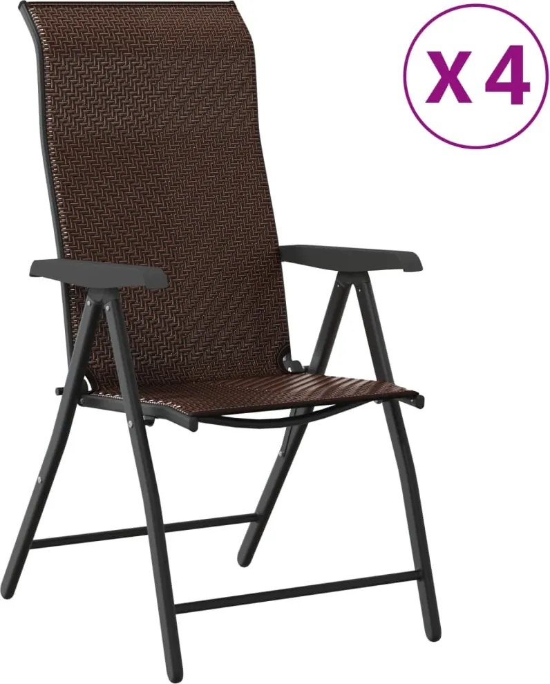 vidaXL Scaune Rabatabile De Gradina 4 buc., maro, poliratan