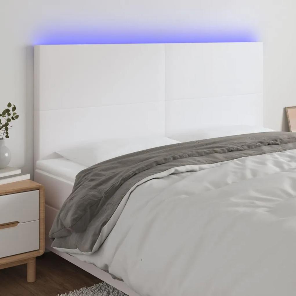 3122253 vidaXL Tăblie de pat cu LED, alb, 200x5x118/128 cm, piele ecologică